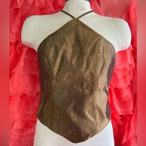 Y2K Vintage Brown Rhinestone Cache Women Halter Corset Top Size S